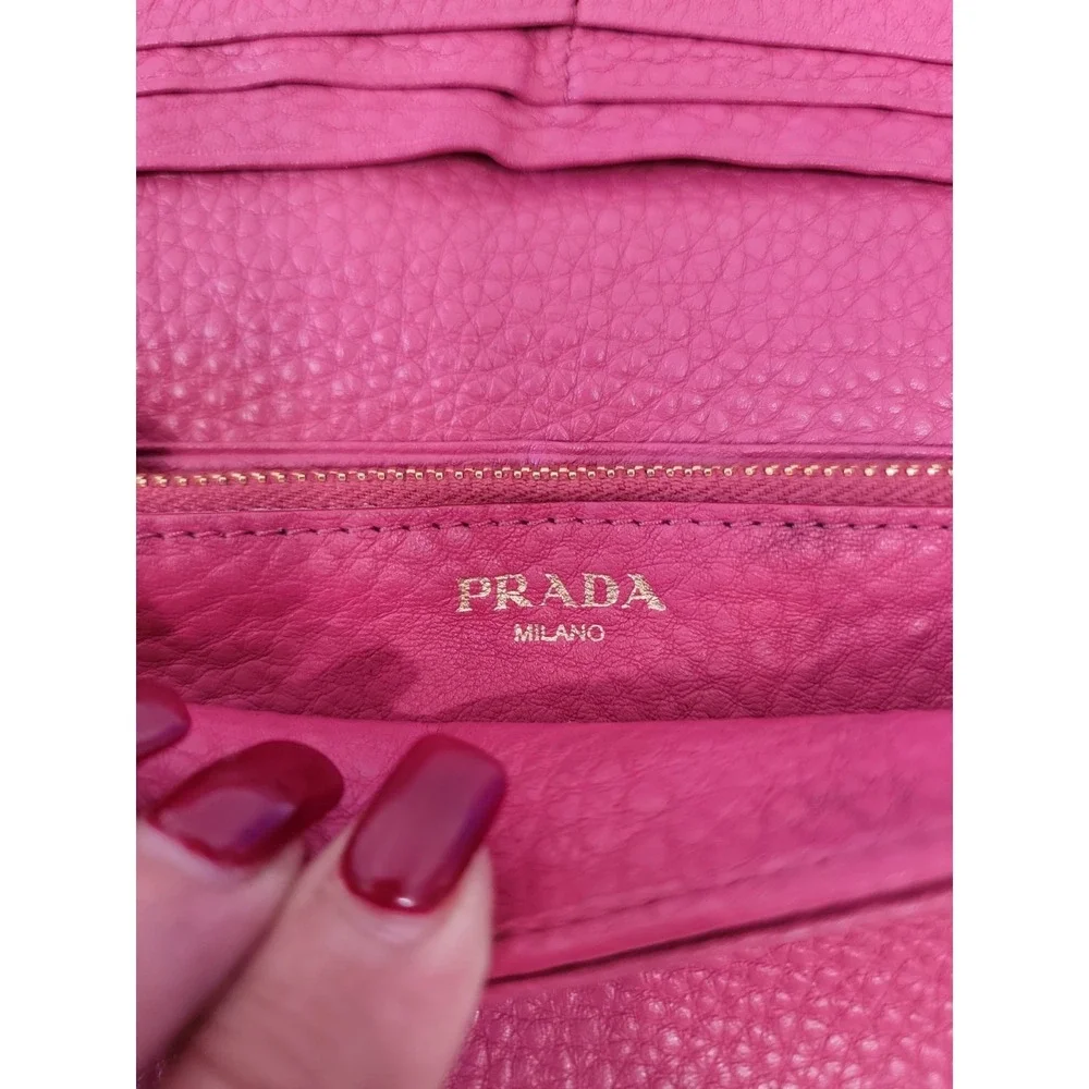 Prada Pink Pebbled Leather Continental Wallet CheckCheck Verified - Picture 6 of 16